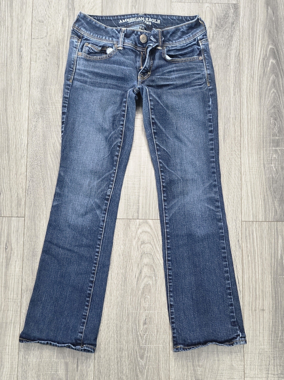 American Eagle Kick Boot Stretch Jeans Womens 4 Short Low Rise Bootcut Dark Wash